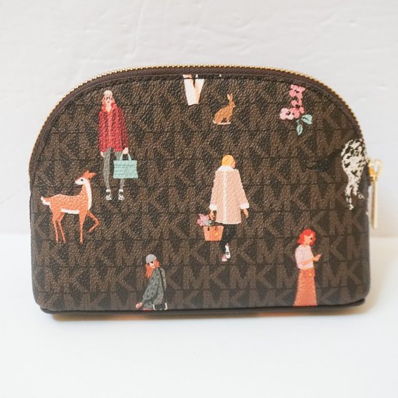 Michael Kors Jet Set Girl Large Travel Pouch MK Brown Multi - Picture 2 of 8